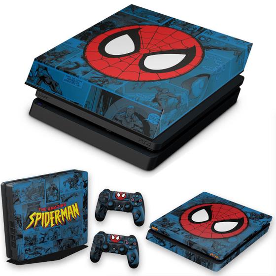 Imagem de Capa Anti Poeira e Skin Compatível PS4 Slim - Homem-Aranha Comics