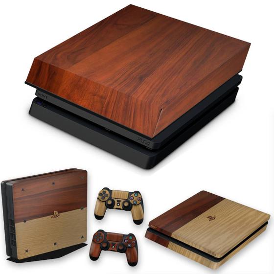 Imagem de Capa Anti Poeira e Skin Compatível PS4 Slim - Textura Madeira