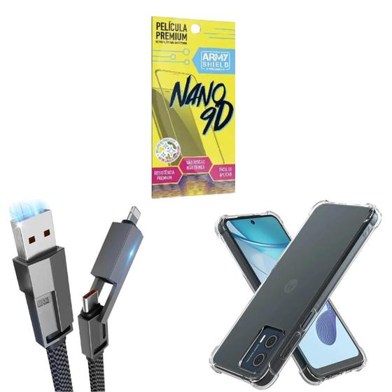 Imagem de Capa Antishock Para Moto G04 + Cabo Tipo-C 4 Em 1 + Pelicula