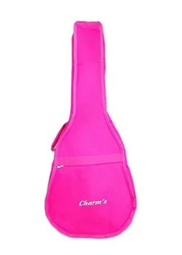 Imagem de Capa bag rosa violão clássico simples nylon com bolso alça de mão e lateral resistente semi impermeável