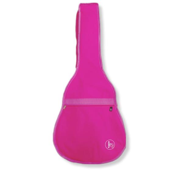 Imagem de Capa bag violão 3/4  infantil simples em nylon rosa com bolso alça de mão e lateral criança juvenil semi impermeável