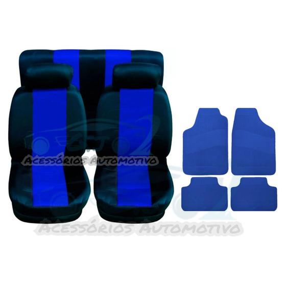 Imagem de capa banco carro em nylon azul +tapete para Sandero 2010