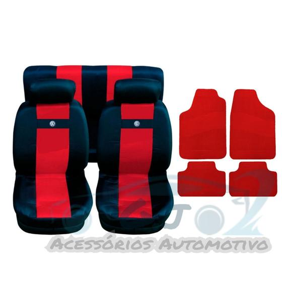 capa banco carro em nylon vermelho +tapete para golf 2001a08 - gj acessorios Imagem de capa banco carro em nylon vermelho +tapete para golf 2001a08