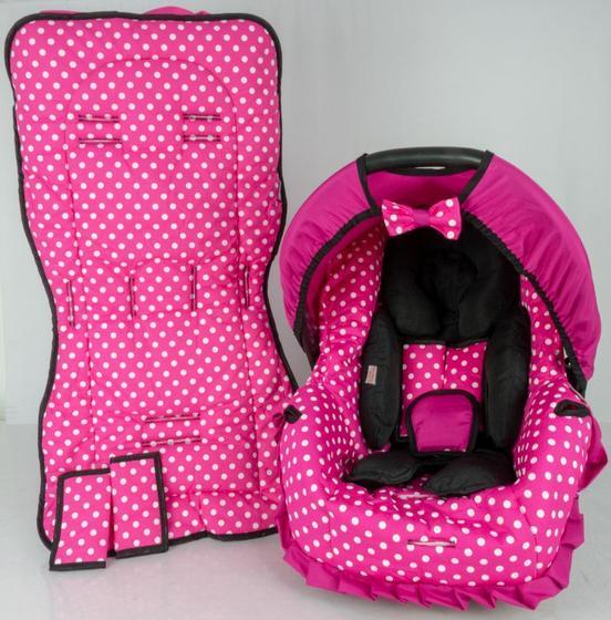 Imagem de Capa bebê conforto+carrinho+redutor - pink bola branca