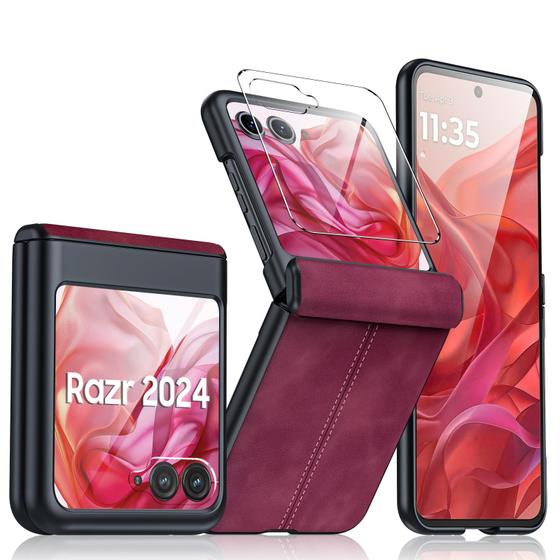 Imagem de Capa BSNRM para Motorola Razr 2024 com Protetor de Tela - Vermelha