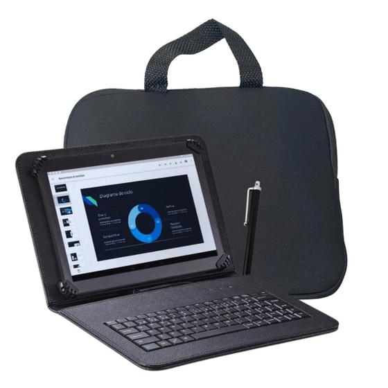 Imagem de Capa c/ Teclado 7 Polegadas M7 p/ Tablet + Bolsa Case Luva kit trabalho