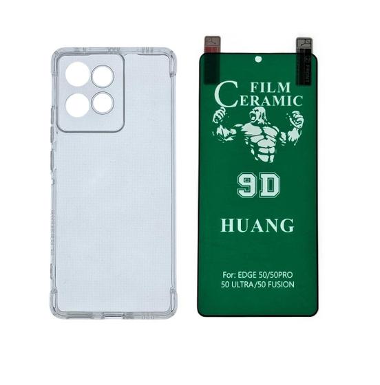 Imagem de Capa Capinha Anti Impacto + Pelicula Ceramica Gel 9d Para Motorola Edge 50