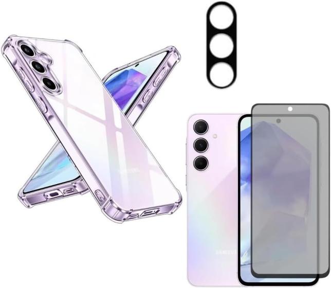 Imagem de Capa Capinha Anti Impacto + Película Privacidade 3D + Película de Câmera Compatível Com Samsung Galaxy A55 5G