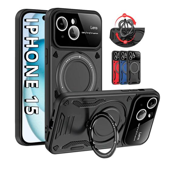 Imagem de Capa Capinha Armor Anel Magnetica Safe P/ iPhone 15 - Carregamento Por Indução + Proteção De Câmera