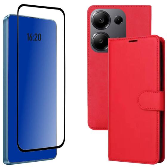 Imagem de Capa Capinha Carteira Para Note 13 Pro 4G + Película 3D Vidro - Vermelha 