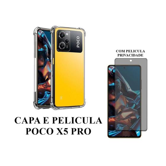 Imagem de Capa Capinha Case Anti impacto E Película Privacidade Anti Spy Compativel Poco X5 Pro Proteção Celular Pelicula de vidro