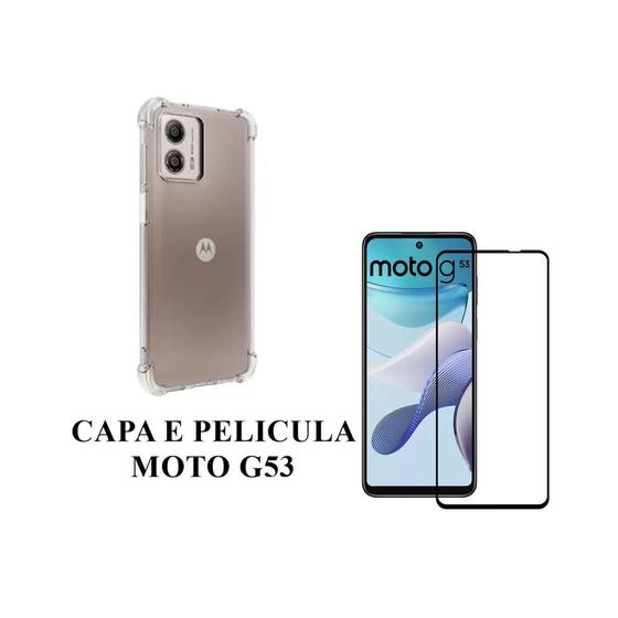 Imagem de Capa Capinha Case Anti impacto E Pelicula Vidro 3D 9D Compativel Moto G53 Proteção Tela Celular