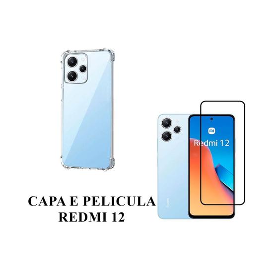 Imagem de Capa Capinha Case Anti impacto E Pelicula Vidro 3D 9D Compativel Redmi 12 Proteção Tela Celular