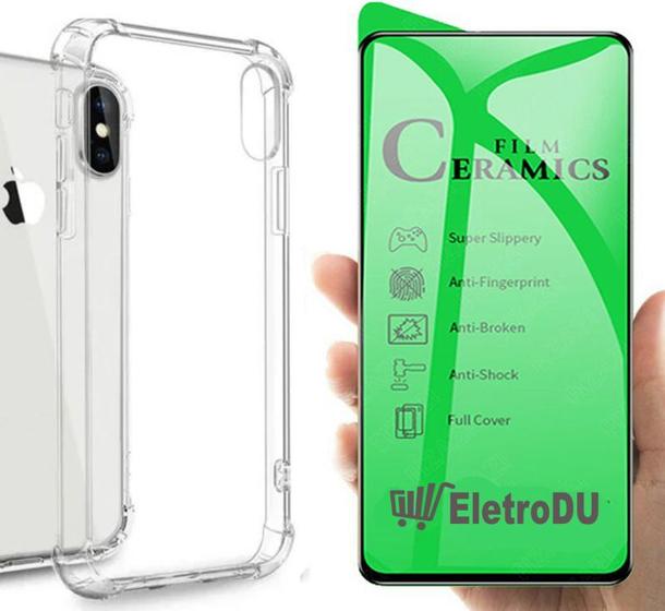 Imagem de Capa Capinha Case Anti Shock  Impacto Compatível com IPhone X + Película Ceramica Flexível Nano 9D