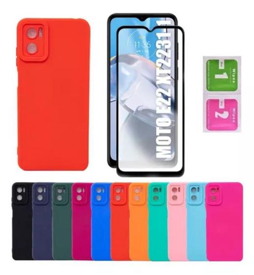 Imagem de Capa Capinha Case Compativel Com Motorola Moto E22 Colorida + Película De Vidro 3D 