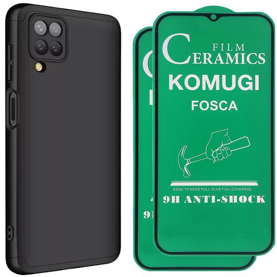 Imagem de Capa Capinha Case Preto Silicone + 2 Película Ceramica Fosca 9D Compativel Com Samsung Galaxy A12
