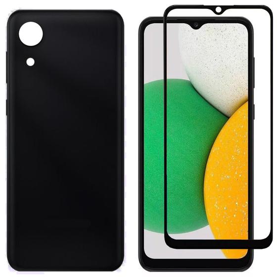 Imagem de Capa Capinha Case Preto Silicone + Película 3D Compativel Com Samsung A03 CORE