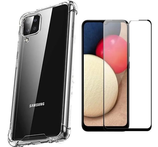 Imagem de Capa Capinha Case Samsung Galaxy A12 Anti Shock + Película 3D 5D 9D Blindada Cobre 100% Da Tela Borda Resistente
