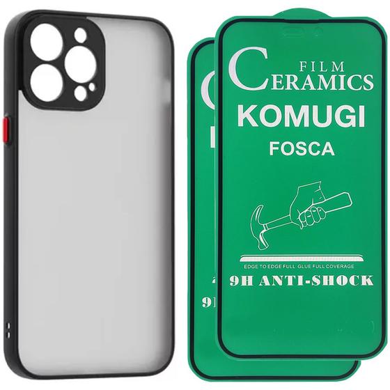 Imagem de Capa Capinha Case Translúcida Compativel Com iPhone XR Ao 15 + 2x Película Ceramica fosca