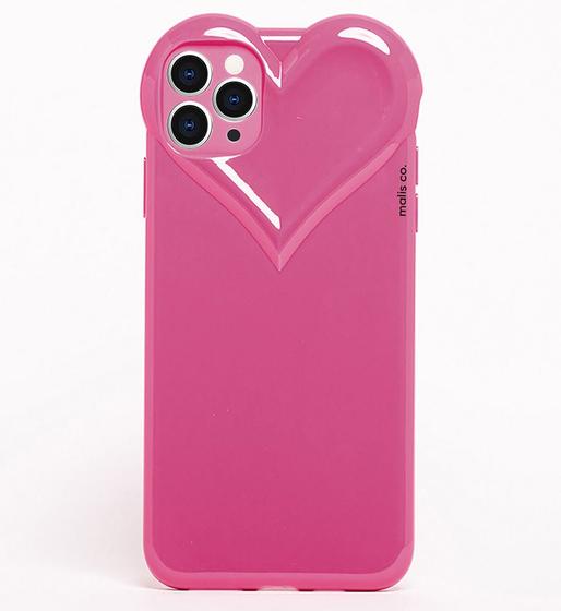Imagem de Capa Capinha iPhone 11 PRO Rosa Pink Com Proteção de Câmera Emborrachada Feminina Fechada Fofa Resistente Coração Brilhante