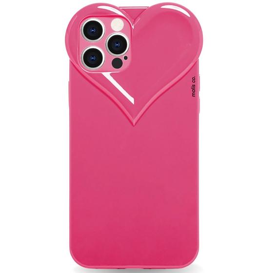 Imagem de Capa Capinha iPhone 12 PRO MAX Rosa Pink Com Proteção de Câmera Emborrachada Feminina Fechada Fofa Resistente Coração Brilhante