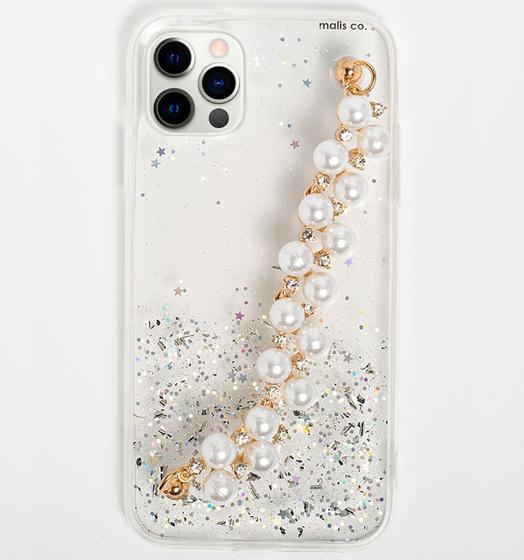 Imagem de Capa Capinha iPhone 12 PRO MAX Silicone Feminina Anti Impacto Glitter Corrente Perolas Brilho Luxo  - Transparente