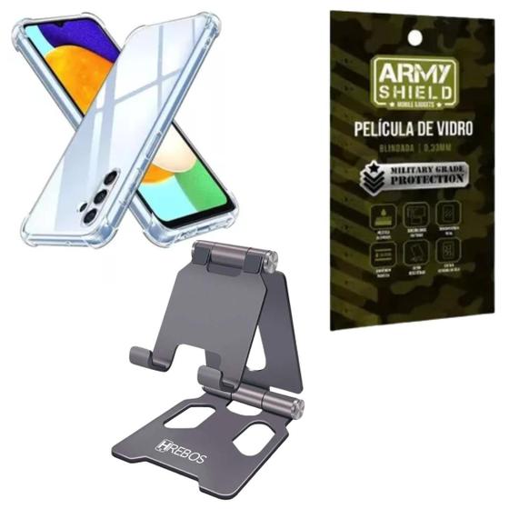 Imagem de Capa Capinha para Galaxy A15 + Suporte Mesa + Pelicula de Vidro 3D - Armyshield