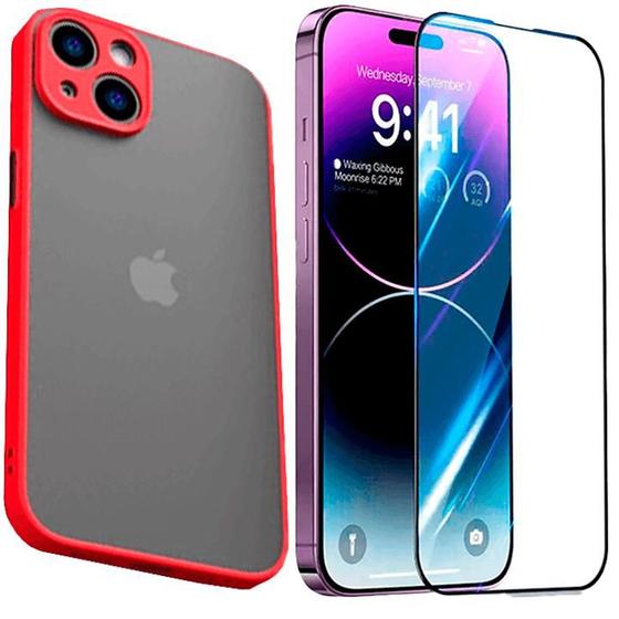 Imagem de Capa Capinha Translucida Compativel com iPhone 15 Plus + Pelicula 9D