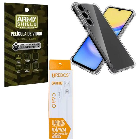 Imagem de Capa Capinha Transparente Para Galaxy A16 + Cabo Tipo-C 2 Metros + Pelicula de Vidro 3D Armyshield