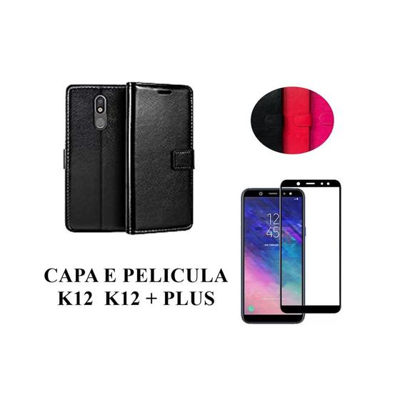 Imagem de Capa Carteira Colorida E Pelicula Vidro 3D 9D Compatível k12 k12 + Plus material sintético Capinha Case Celular