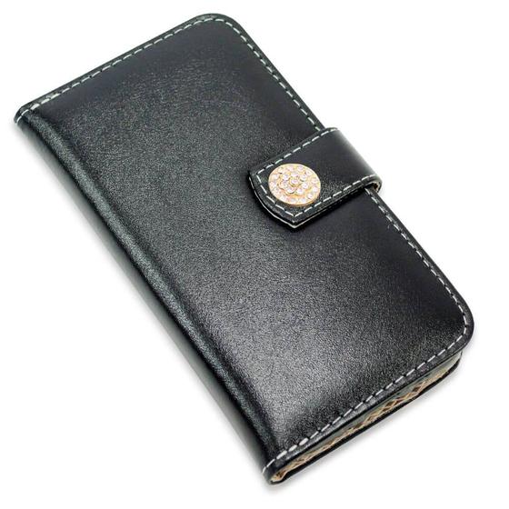 Imagem de Capa Carteira Couro Strass Preto Para Iphone 15 6.1