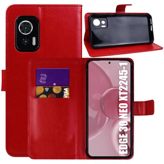 Imagem de Capa Carteira Couro VERMELHO Compativel Moto Edge 30 Neo 6.3 XT2245 - Luiza Cell25