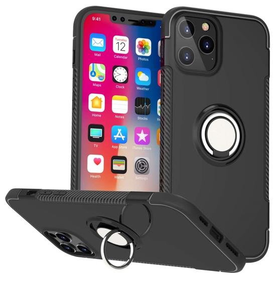 Imagem de Capa Case Apple iPhone 12 / iPhone 12 Pro (Tela 6.1) Carbon Dupla Camada Com Stand e Anel