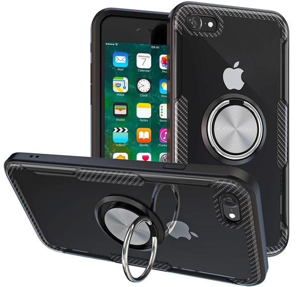 Imagem de Capa Case Apple iPhone 7 / iPhone 8 / iPhone SE 2020 (Tela 4.7) Carbon Clear Com Stand e Anel