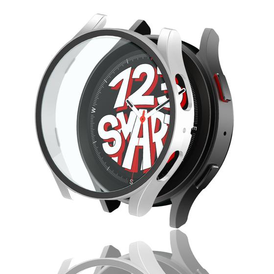 Imagem de Capa Case Bumper com Película de Vidro para Galaxy Watch 5 Watch5 44mm - Prata