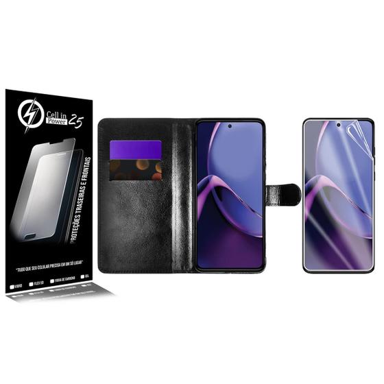 Imagem de Capa Case  Carteira material sintético Preto + Película De Hydrogel HD Para Moto G84 XT2347 6.55  - Cell In Power25