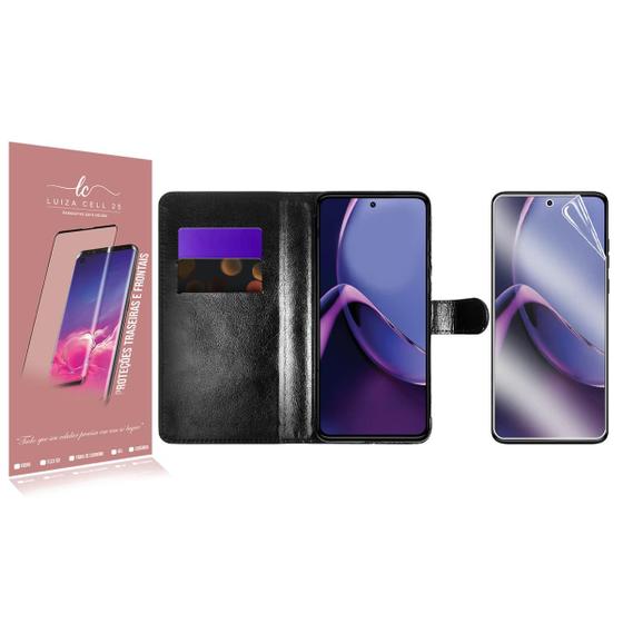 Imagem de Capa Case  Carteira material sintético Preto + Película De Hydrogel HD Para Moto G84 XT2347 6.55  - Luiza Cell25