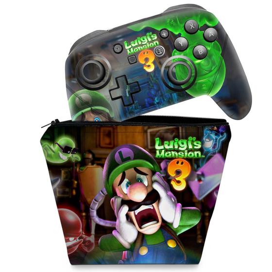 Imagem de Capa Case e Skin Adesivo Compatível Nintendo Switch Pro Controle - Luigi's Mansion 3