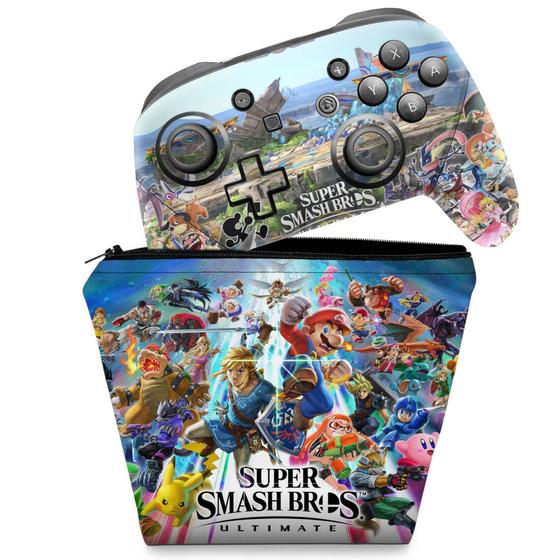 Imagem de Capa Case e Skin Adesivo Compatível Nintendo Switch Pro Controle - Super Smash Bros. Ultimate