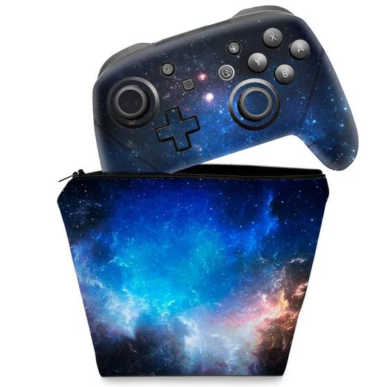 Imagem de Capa Case e Skin Adesivo Compatível Nintendo Switch Pro Controle - Universo Cosmos