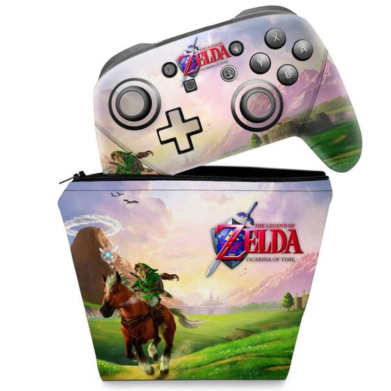 Imagem de Capa Case e Skin Adesivo Compatível Nintendo Switch Pro Controle - Zelda Ocarina Of Time