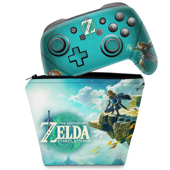 Imagem de Capa Case e Skin Adesivo Compatível Nintendo Switch Pro Controle - Zelda Tears of the Kingdom