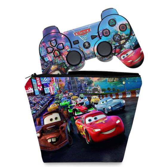 Imagem de Capa Case e Skin Adesivo Compatível PS3 Controle - Carros 2 Cars