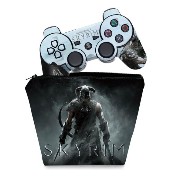 Imagem de Capa Case e Skin Adesivo Compatível PS3 Controle - Skyrim