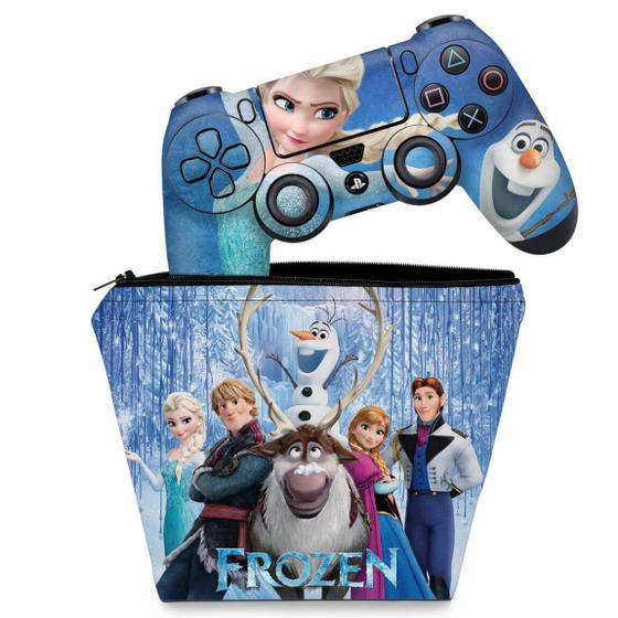 Imagem de Capa Case e Skin Compatível PS4 Controle - Frozen