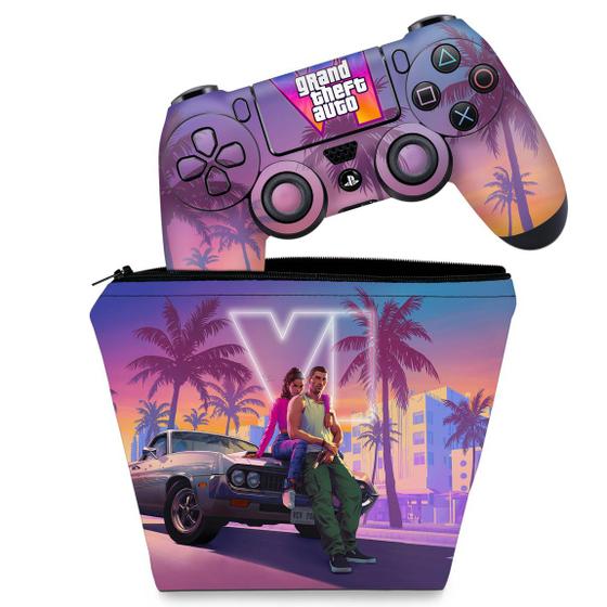 Imagem de Capa Case e Skin Compatível PS4 Controle - GTA 6 VI