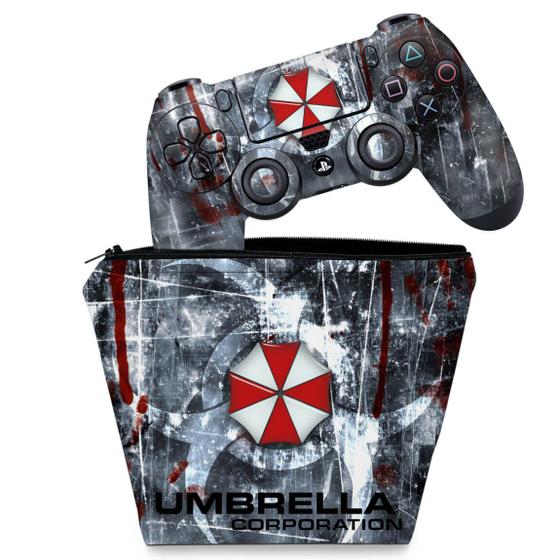 Imagem de Capa Case e Skin Compatível PS4 Controle - Resident Evil Umbrella