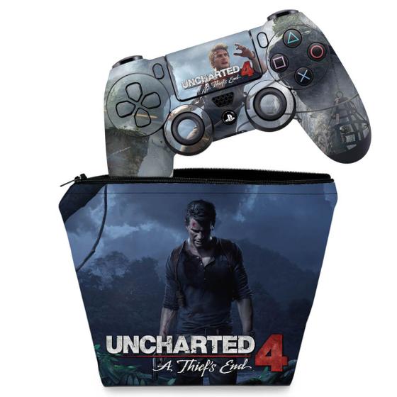 Imagem de Capa Case e Skin Compatível PS4 Controle - Uncharted 4