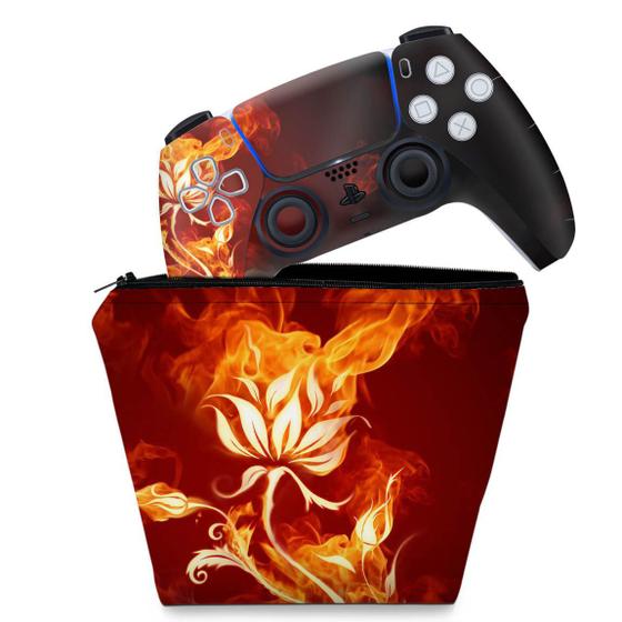 Imagem de Capa Case e Skin Compatível PS5 Controle - Fire Flower