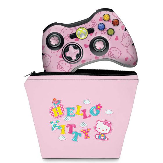 Imagem de Capa Case e Skin Compatível Xbox 360 Controle - Hello Kitty